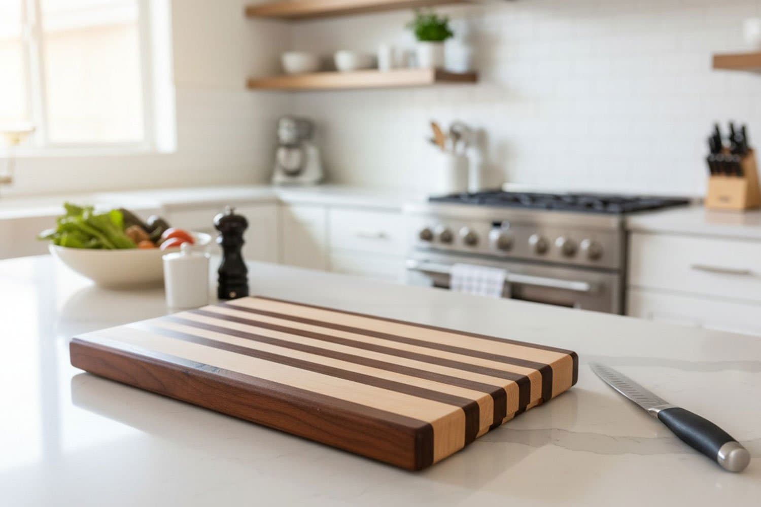 Master end-grain chopping block in maple and black walnut